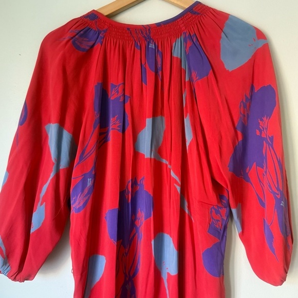 Tucker Disco in Red Sea Silk Ruched Abstract Button Up Shirt Dress Size M - Picture 7 of 9